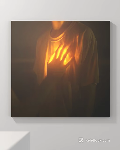 Softly Glowing Hand Illuminating White T-shirt In Dark Background Scene 3d model 