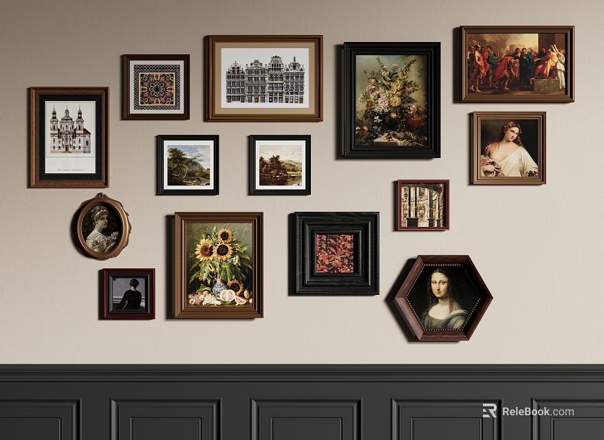 Wall Art Display With Various Frames And Themes For Home Decor 3d model 