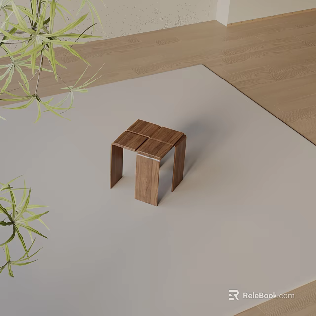 Modern Wooden Side Table With Simple Structure And Green Plant Decor 3d model 