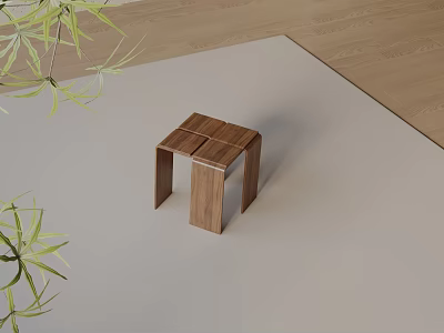 Modern Wooden Side Table With Simple Structure And Green Plant Decor 3d model