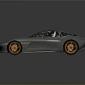 Silver Concept Sports Car with Black Stripes Orange Wheels Sleek Design and Dark Background Reflection
