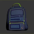 Blue Backpack With Green Handle Purple Accents And Multiple Compartments For Daily Use