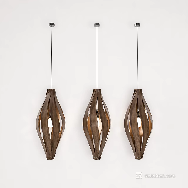 Three Wooden Pendant Lights With Modern Geometric Design For Interior Decoration 3d model 