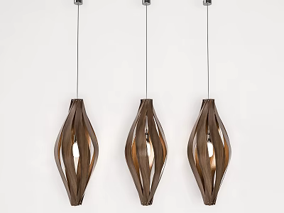 Three Wooden Pendant Lights With Modern Geometric Design For Interior Decoration 3d model