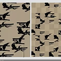 Modern Square Rug With Black Bird Silhouettes On Light Beige Background Design