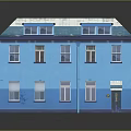 Cartoon Scene Of Two Story Blue House With Snow Covered Roof Green Door And Windows