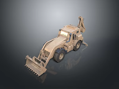 Sand Colored Multi functional Utility Vehicle With Front Loader Bucket And Rear Arm 3d model