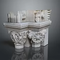 Intricate White Stone Architectural Carving With Symmetrical Gear Like Ornaments And Textures