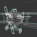 Vintage Biplane Fighter with Shark Mouth Paint Green and Orange Colors and Wooden Propeller