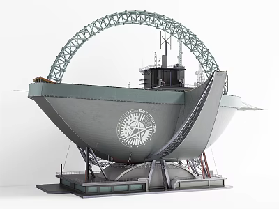 Large Metal Arch Architectural Model With Circular Frame And Emblem Logo 3d model