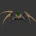 Mechanical Spider with Golden Legs Green Head and Futuristic Design Elements
