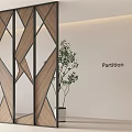 Modern Geometric Partition With Wooden Panels And Metal Frame And Green Plant In Minimalist Interior