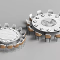Elegant Round Dining Table Set with Marble Tabletop and White Brown Chairs for Dining Room 3d model
