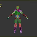 Futuristic Character in Purple Silver Armor with Helmet and Decorative 3D Model Standing Pose