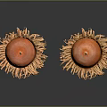 Two Fresh Orange Fruits On Brown Textured Bases Against Dark Background