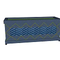Blue Rectangular Flower Planter With Woven Texture And Yellow Geometric Patterns