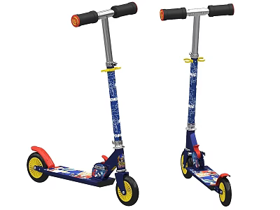Kids' Functional Scooter With Blue Design Adjustable Handlebar Red Deck And Yellow Wheels 3d model
