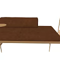 Brown Leather Multi Person Sofa With Metal Legs Side Table And Three Tier Circular Shelf