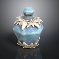 Elegant Blue Decorative Bottle With Silver Leaf Ornaments And Gemstone Lid