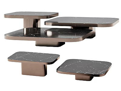 Modern Coffee Tables With Sleek Marble Tops And Metal Bases In Various Shapes 3d model