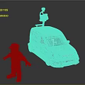 Small Car with Yellow Gray Livery Roof Mounted LIDAR Device and Standing Operator Character