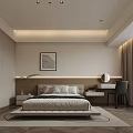 Modern Bedroom Interior Design With King Bed Nightstands Framed Art And Area Rug