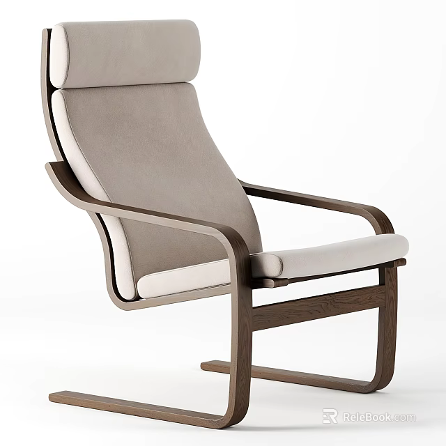 Modern High Back Accent Chair With Gray Upholstery And Wooden Frame Design 3d model 