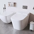 Modern White Wall Mounted Toilet With Towel Rack Toilet Paper Holder And Trash Can