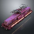 Vintage Purple Train Locomotive With Dual Pantographs And Yellow Stripes