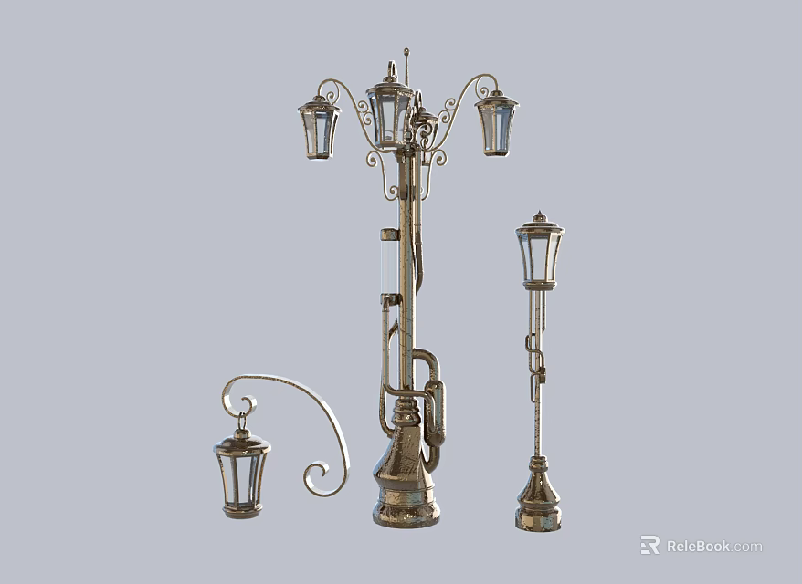 Various Types Of Outdoor Lights With Classic Metal Lantern Designs For Garden Use 3d model 
