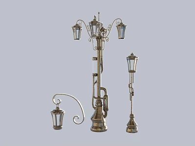 Various Types Of Outdoor Lights With Classic Metal Lantern Designs For Garden Use 3d model