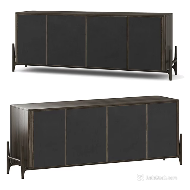 Modern Dark Wood Sideboard With Sleek Cabinet Doors And Tapered Legs 3d model 