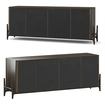 Modern Dark Wood Sideboard With Sleek Cabinet Doors And Tapered Legs 3d model
