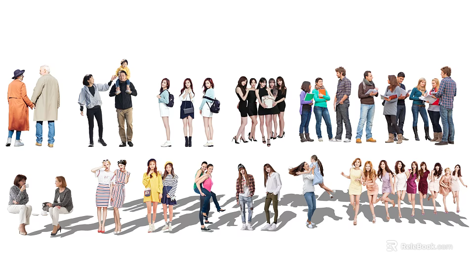 Diverse Group of People Standing in Various Poses with Casual Outfits 3d model 