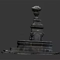 Decorative Stone Garden Fountain With Square Base Round Basin And Ornate Top