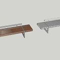 Outdoor Landscape Seats With Wooden Slats And Metal Frames In Grassy Area