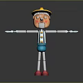 Playful Cartoon Doll With Yellow Hat Orange Face Blue Overalls White Gloves And Red Shoes