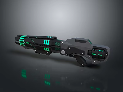 Futuristic Sci Fi Weapon With Black Body Green Glowing Accents And Mechanical Parts 3d model