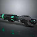 Futuristic Sci Fi Weapon With Black Body Green Glowing Accents And Mechanical Parts