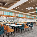 Modern Restaurant Interior With Open Layout Wooden Counter And Green Plants Decoration