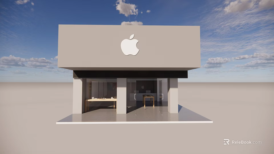 Modern Apple Store Exterior With White Logo And Display Windows 3d model 