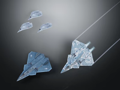 Transparent Fighter Jet Models Showcasing Modern Design On Dark Background With Various Angles 3d model