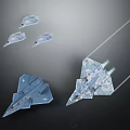 Transparent Fighter Jet Models Showcasing Modern Design On Dark Background With Various Angles