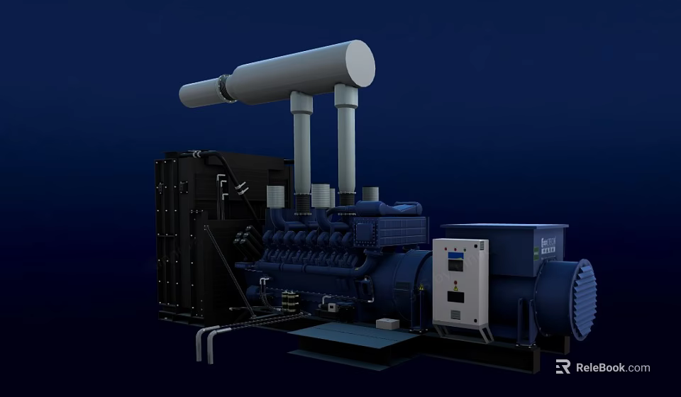 Efficient Heavy Duty Industrial Generator Set With Exhaust Pipe Engine Control Panel And Radiator 3d model 