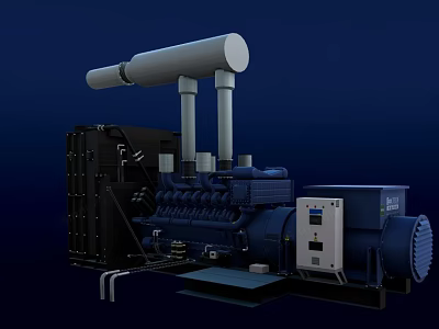 Efficient Heavy Duty Industrial Generator Set With Exhaust Pipe Engine Control Panel And Radiator 3d model