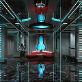 Modern Bar Interior With Neon Lights Red Sofa And Polished Marble Floor