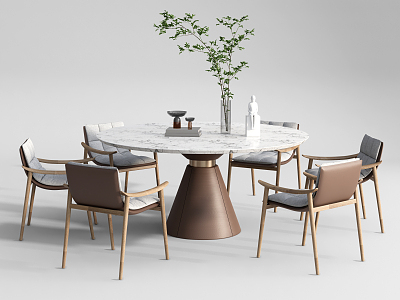 Modern Dining Table and Chair Combination Dining Table and Chair Round Table 3d model