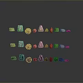 Natural Scene With Various Shaped Colored Stones Arranged In Rows On Dark Background