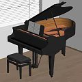 Elegant Black Grand Piano and Art Painting Tools with Stool and Sheet Music
