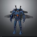 Blue Mechanical Robot With Winged Armor Red Core And Sword Weapon 3d model